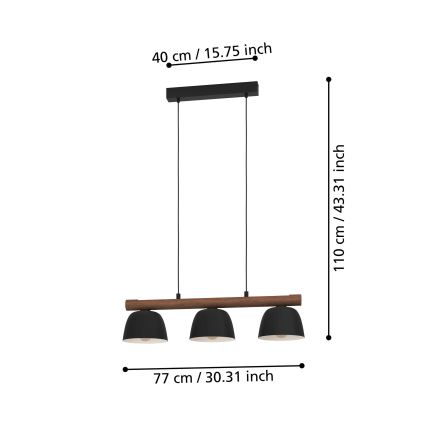 Eglo - Suspension filaire 3xE27/40W/230V