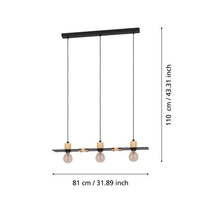 Eglo - Suspension filaire 3xE27/40W/230V