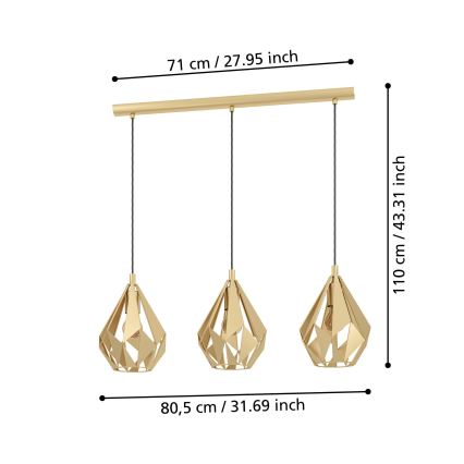 Eglo - Suspension filaire 3xE27/60W/230V