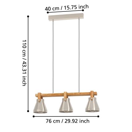 Eglo - Suspension filaire 3xE27/40W/230V