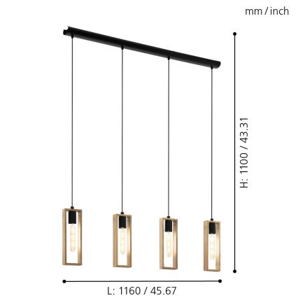 Eglo - Suspension filaire 4xE27/60W/230V - FSC certifié