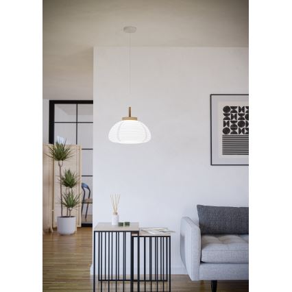 Eglo - Suspension sur câble 1 x E27/40 W/230 V Ø 55 cm blanche/beige