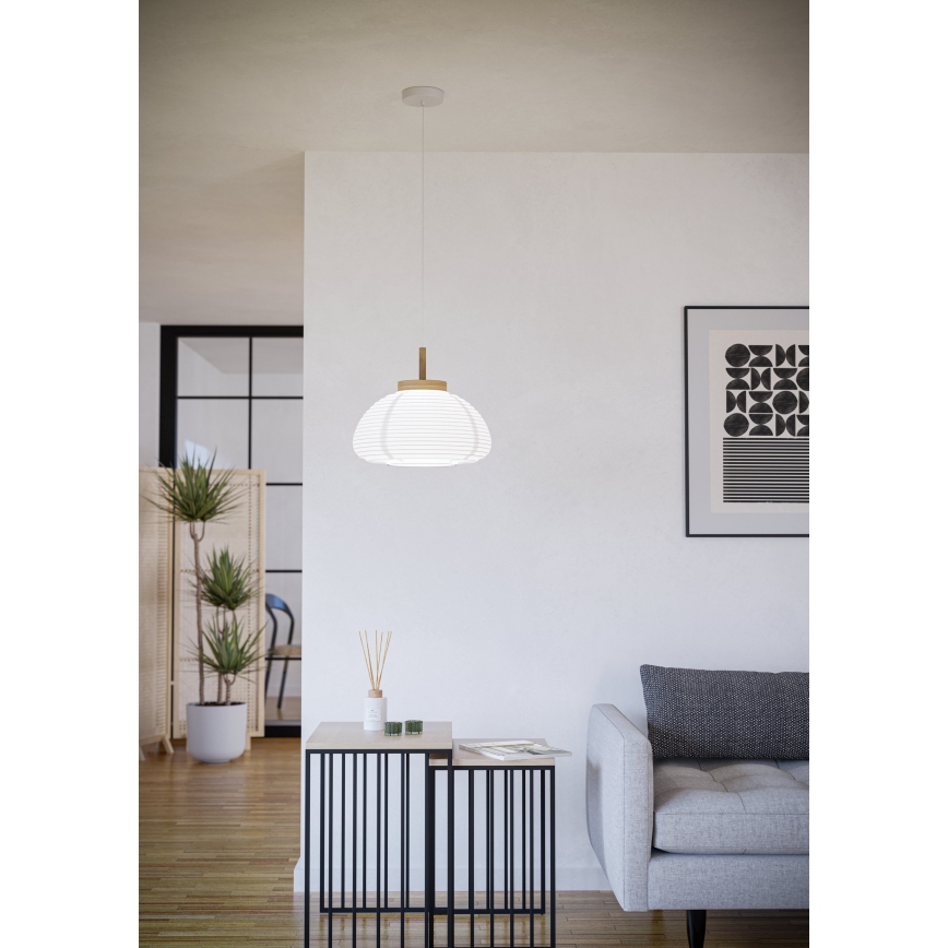 Eglo - Suspension sur câble 1 x E27/40 W/230 V Ø 55 cm blanche/beige