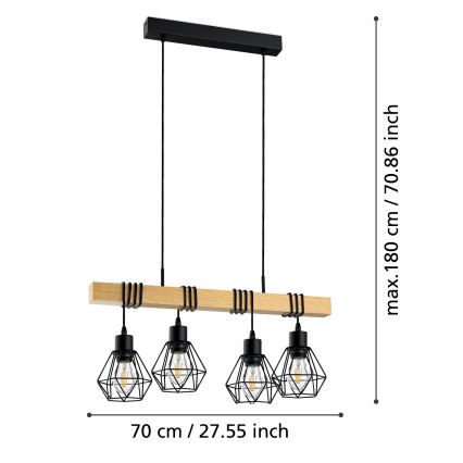 Eglo - Suspension filaire TOWNSHEND 4xE27/60W/230V - FSC certifié