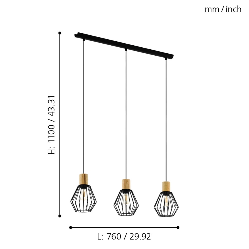 Eglo - Suspension filaire 3xE27/60W/230V