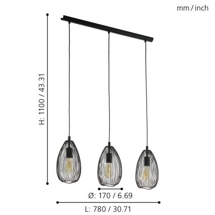 Eglo 49142 - Lustre avec fil CLEVEDON 3xE27/60W/230V