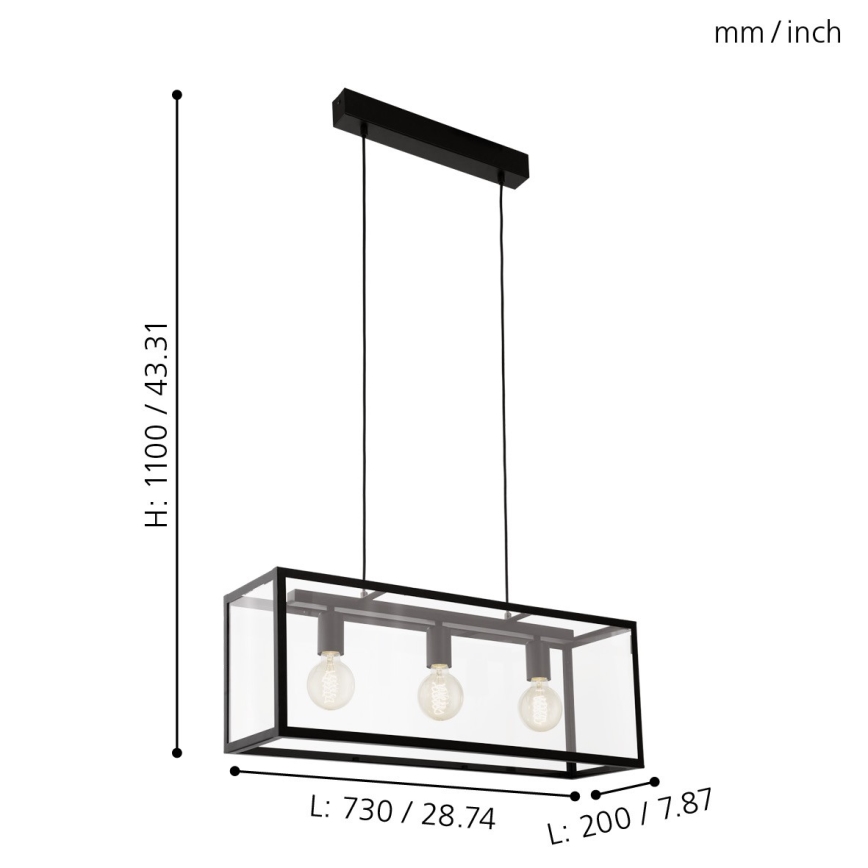 Eglo - Suspension 3xE27/60W/230V
