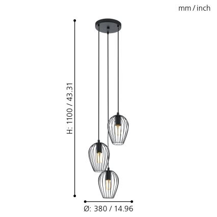 Eglo - Suspension 3xE27/60W/230V