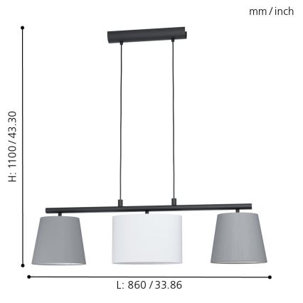 Eglo 55207 - Suspension LED sur câble ALMEIDA 3xE14/25W/230V gris