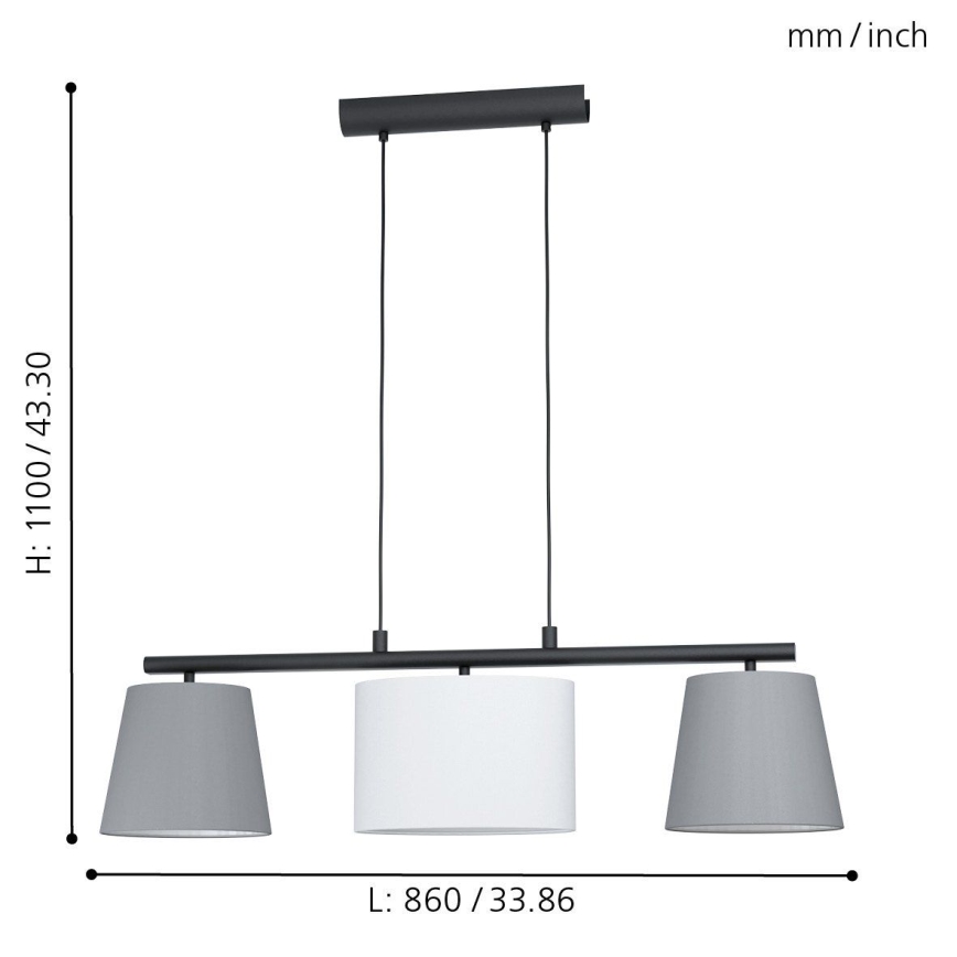 Eglo 55207 - Suspension LED sur câble ALMEIDA 3xE14/25W/230V gris