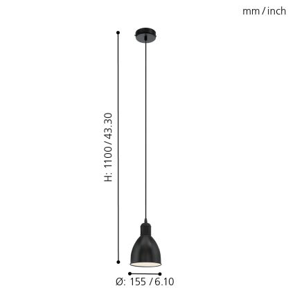 Eglo 55243 - Suspension sur câble PRIDDY 1xE27/60W/230V noire