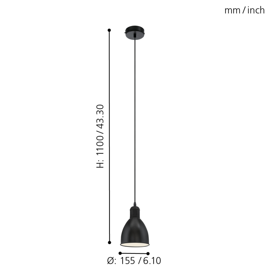Eglo 55243 - Suspension sur câble PRIDDY 1xE27/60W/230V noire