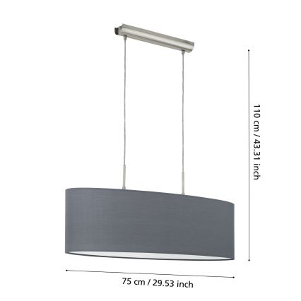 Eglo 55276 - Suspension sur câble PASTERI 2xE27/60W/230V grise