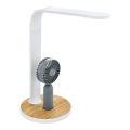 Eglo 55399 - Lampe de table rechargeable LED dimmable avec ventilateur LED/6,2W/5V 3000/4000/5000K 2000 mAh blanc/marron