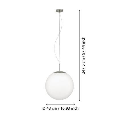 Eglo 63271 - Suspension sur câble PIEDALE 1xE27/60W/230V Ø 43 cm chrome mat