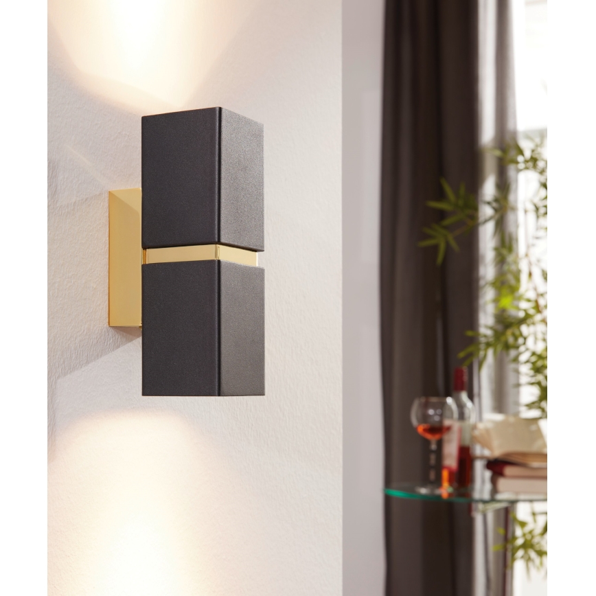 Eglo 64798 - Applique murale LED PASSA PRO 2xGU10/3,3W/230V 3000K noir/doré