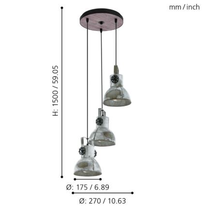 Eglo 79371 - Suspension sur câble BARNSTAPLE 3xE27/40W/230V marron/patiné