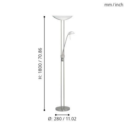 EGLO - Lampadaire à intensité variable BAYA 1xR7s/230W+1xG9/33W chrome mat
