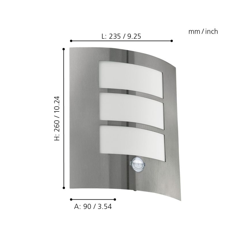 Eglo - Applique murale extérieure à détecteur 1xE27/15W/230V IP44