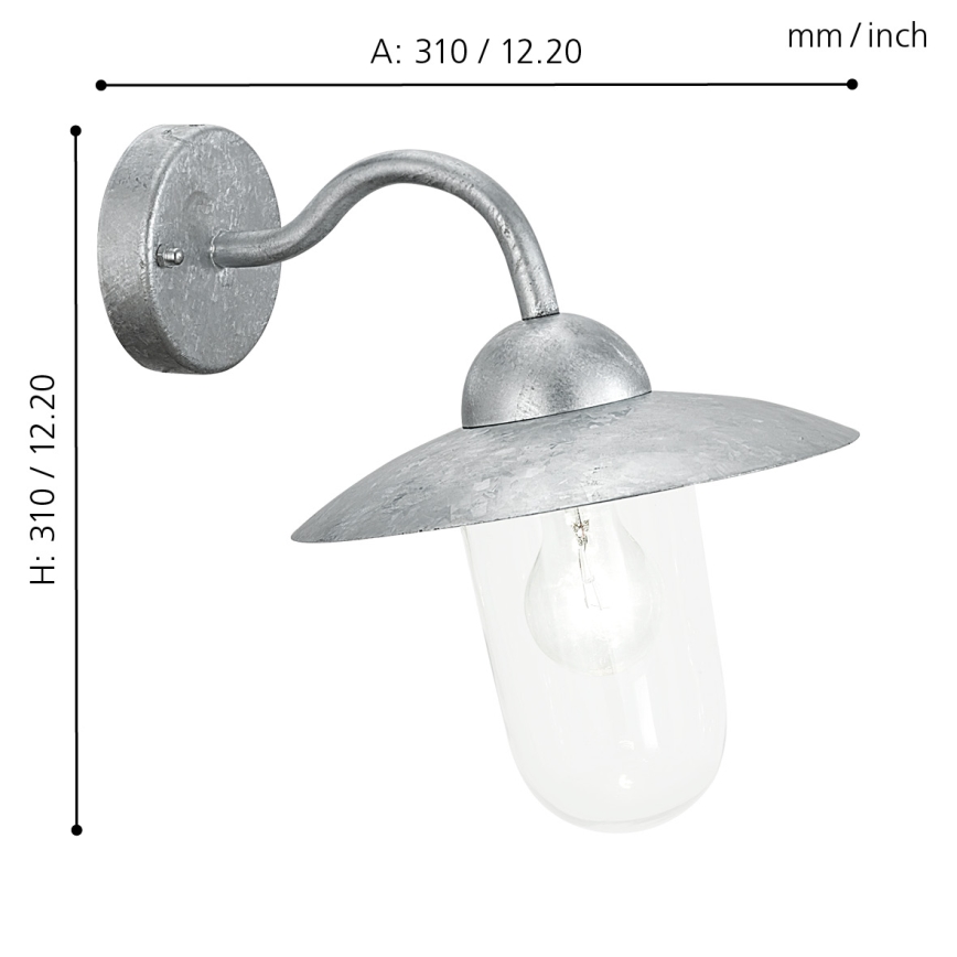 Eglo - Applique murale extérieure acier galvanisé IP44