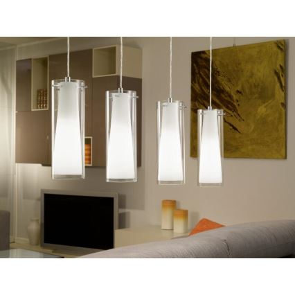 Eglo - Suspension 4xE27/60W verre opale blanc