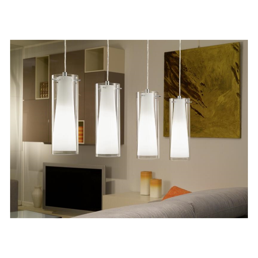 Eglo - Suspension 4xE27/60W verre opale blanc