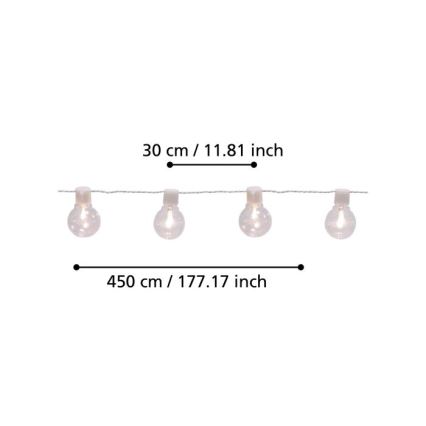 Eglo - Guirlande décorative extérieure LED 16xLED/0,064W/24V IP44 blanche