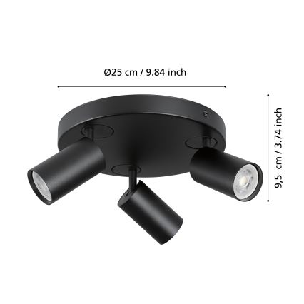 Eglo - Spot LED RGBW à intensité variable 3xGU10/4,9W/230V noir