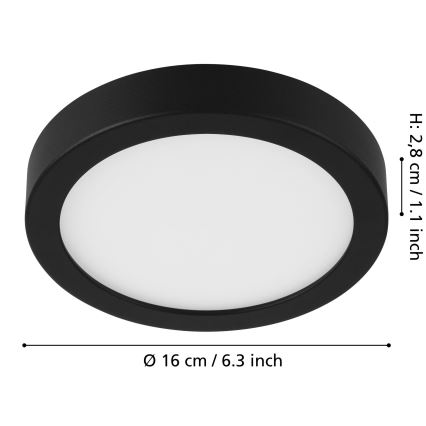 Eglo - Plafonnier LED dimmable, 11 W, 230 V, noir, Ø 16 cm