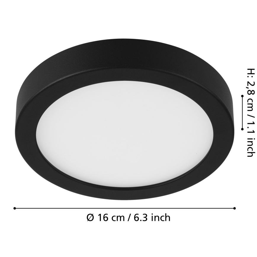 Eglo - Plafonnier LED dimmable, 11 W, 230 V, noir, Ø 16 cm