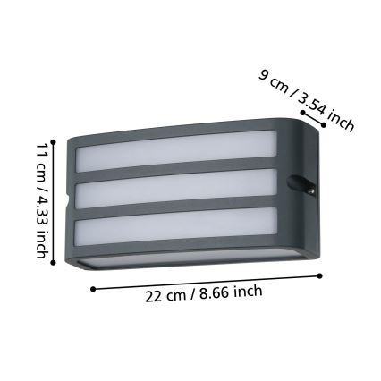 Eglo - Applique murale extérieure 1xE27/40W/230V anthracite IP54