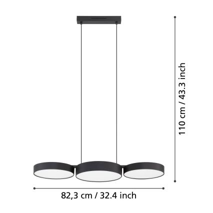 Eglo - LED RGBW Suspension filaire à intensité variable 3xLED/7,5W/230V 2700-6500K noir