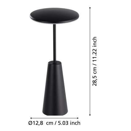 Eglo - Lampe d'extérieur tactile à intensité variable LED/2,8W/5V 2400K/3000K/4000K 5200 mAh IP54 noir