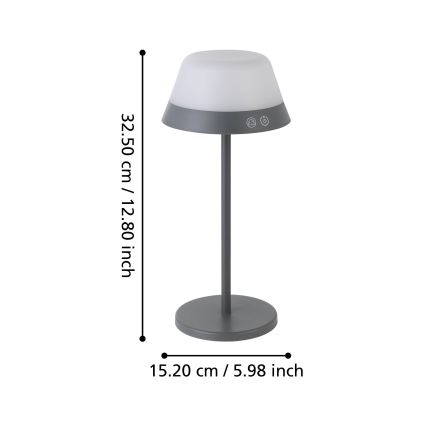 Eglo - Lampe tactile d'extérieur RGBW à intensité variable 2en1 LED/1,5W/5V 2600 mAh IP54 gris