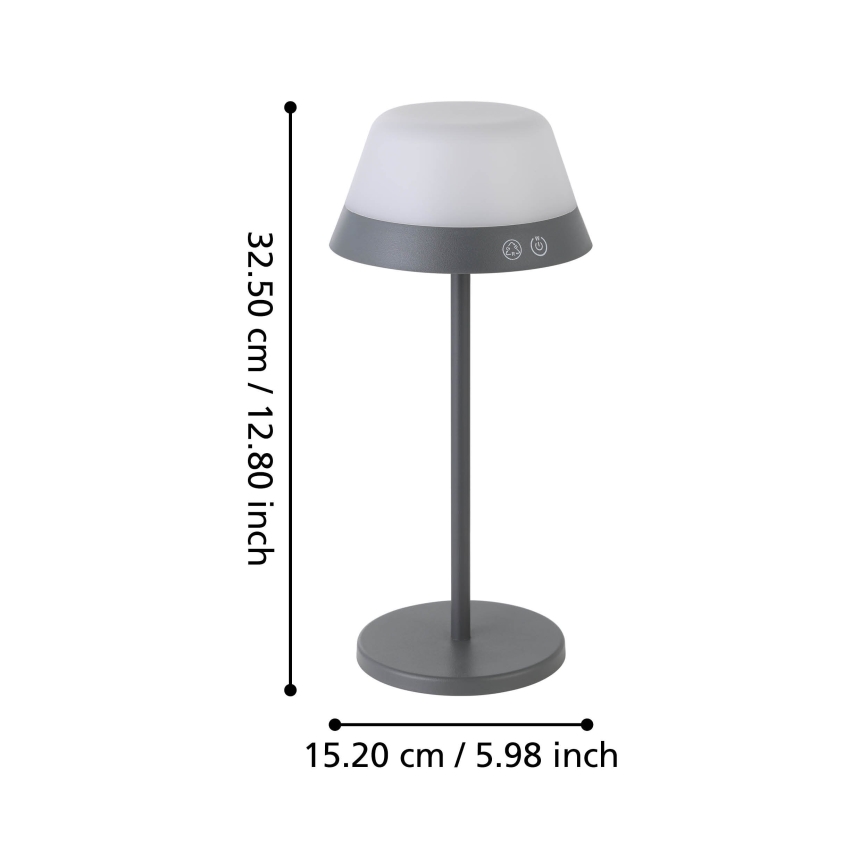 Eglo - Lampe tactile d'extérieur RGBW à intensité variable 2en1 LED/1,5W/5V 2600 mAh IP54 gris