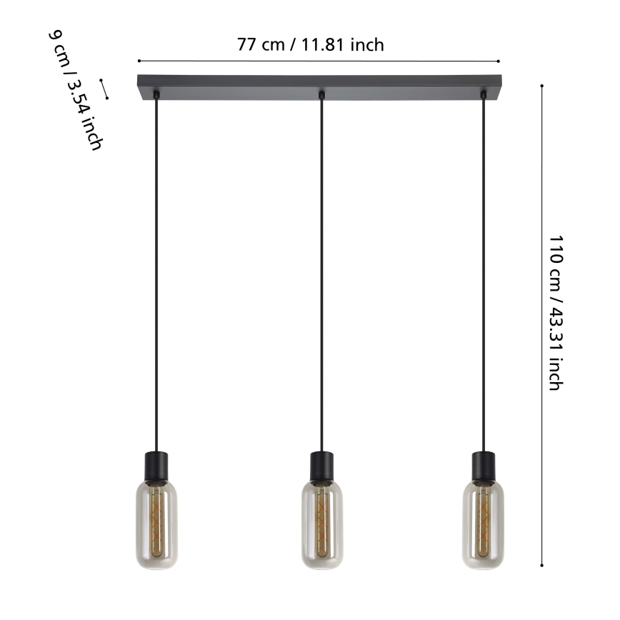 Eglo - Suspension sur câble 3xE27/4W/230V noir/fumé