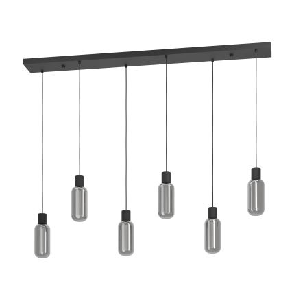 Eglo - Suspension sur câble 6xE27/4W/230V noir/fumé