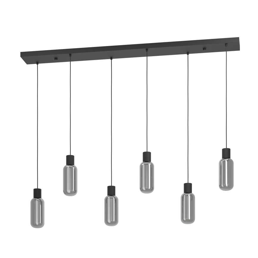Eglo - Suspension sur câble 6xE27/4W/230V noir/fumé
