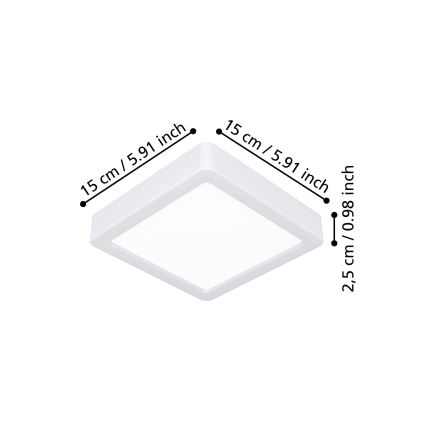 Eglo - Plafonnier LED 7W, 230V, 3 températures de couleur (2700/4000/6500K), 15×15 cm, blanc