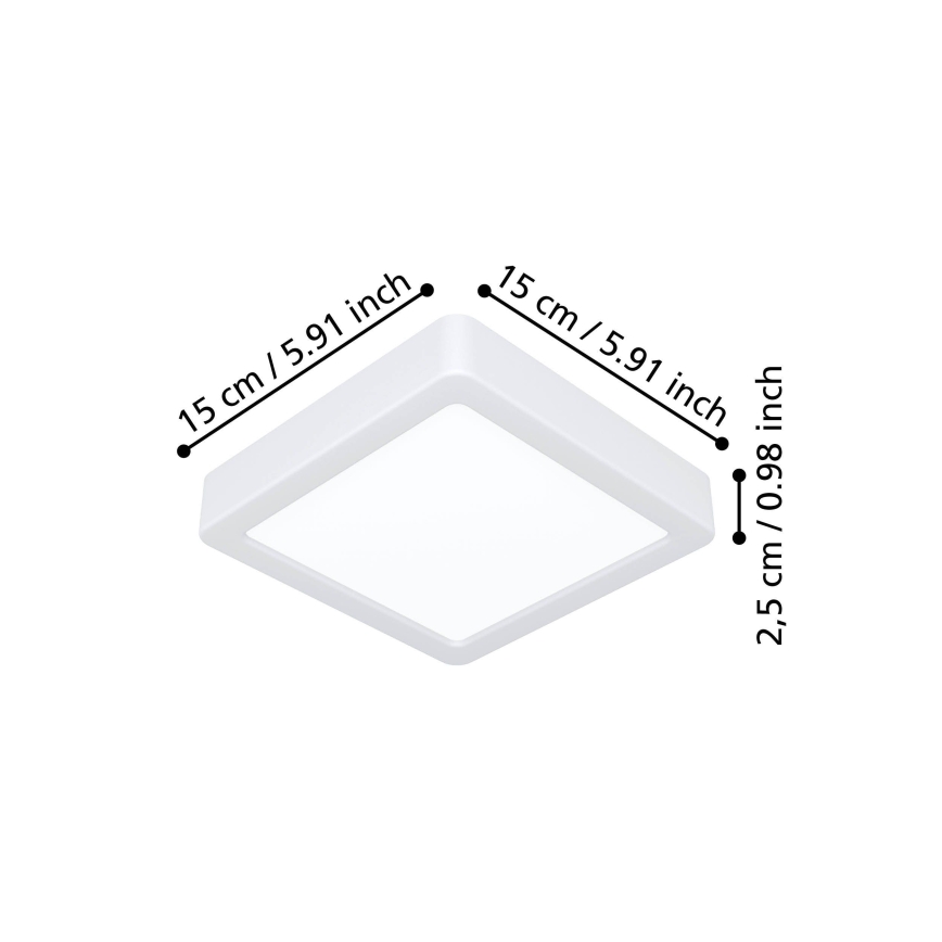 Eglo - Plafonnier LED 7W, 230V, 3 températures de couleur (2700/4000/6500K), 15×15 cm, blanc