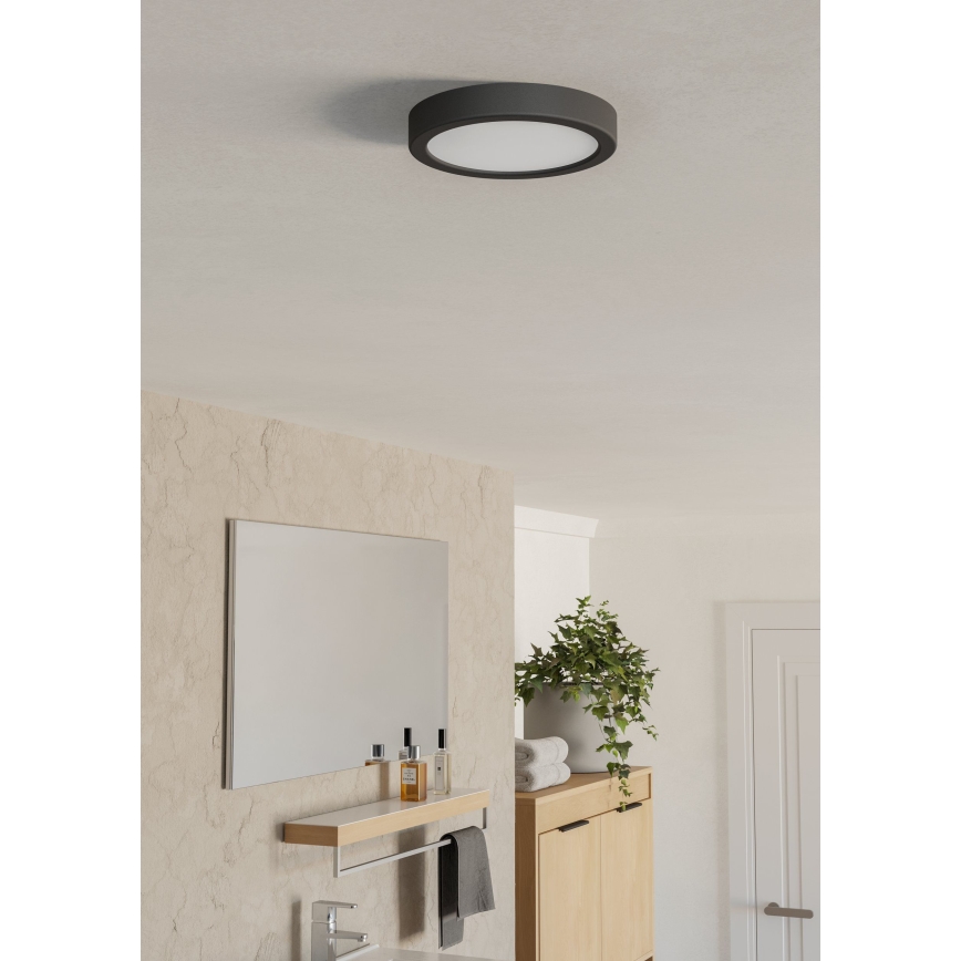 Eglo - Plafonnier LED pour salle de bains, 7,5 W/230 V, 2700/4000/6500 K, Ø 16,6 cm, IP44, noir