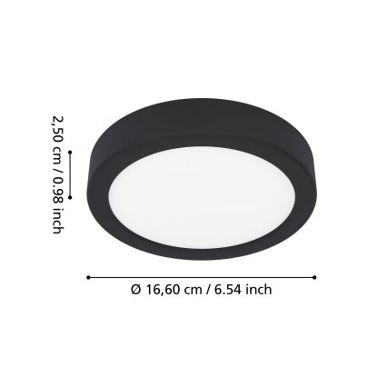 Eglo - Plafonnier LED pour salle de bains, 7,5 W/230 V, 2700/4000/6500 K, Ø 16,6 cm, IP44, noir