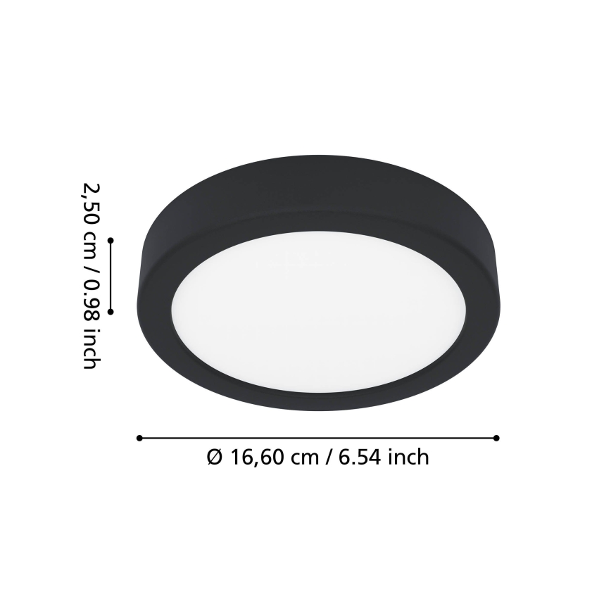 Eglo - Plafonnier LED pour salle de bains, 7,5 W/230 V, 2700/4000/6500 K, Ø 16,6 cm, IP44, noir