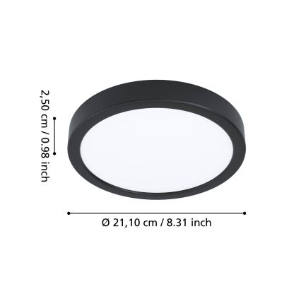 Eglo - Plafonnier LED pour salle de bains, 11,5 W / 230 V, Ø 21,1 cm, IP44, noir