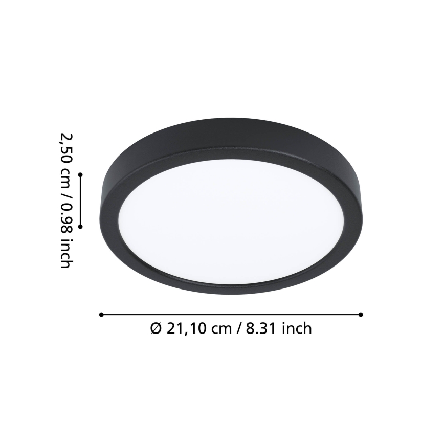 Eglo - Plafonnier LED pour salle de bains, 11,5 W / 230 V, Ø 21,1 cm, IP44, noir