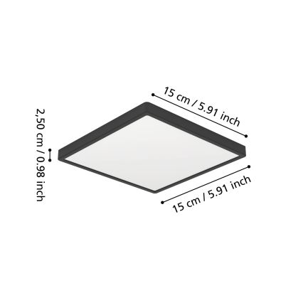 Eglo - Plafonnier LED pour salle de bains, 7 W, 230 V, 15 x 15 cm, IP44, noir