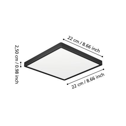 Eglo - Plafonnier LED pour salle de bains LED/10,5 W/230 V 22x22 cm IP44 noir