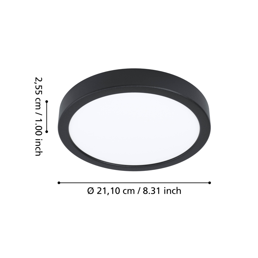 Eglo - Plafonnier de salle de bains LED RGBW dimmable, 11,2 W / 230 V, 2700–6500 K, Ø 21,1 cm, IP44, noir