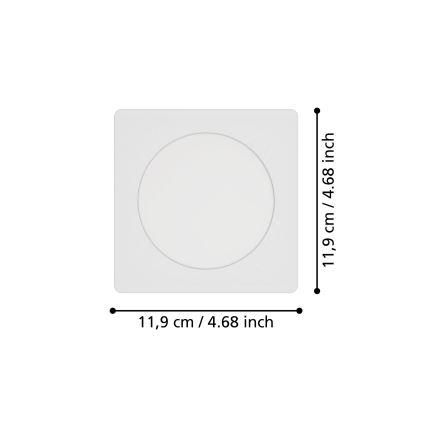Eglo - Luminaire encastré LED 6,3 W, 230 V, 2700/4000/6500 K, 11,9 x 11,9 cm, blanc
