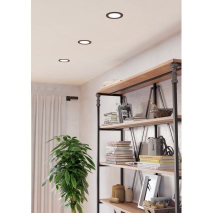 Eglo - Plafonnier encastré LED pour salle de bains, 6,3 W, 230 V, températures de couleur 2700/4000/6500 K, Ø 11,9 cm, IP44, noir